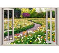 Flower Garden 3D Window View Decal Wall Sticker Home Decor Art Mural 3D Personalized Wall Decals 60X90CM