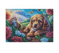 Flower Garden Golden Retriever 300 Pcs Jigsaw Puzzles Yard Flora Meadow Puzzles for Adults Teens Fun Family Game Team Building Stress Reducing Autumn Eco Friendly Cardboard 300 PCS