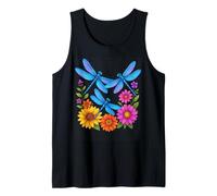 Flower Garden Insect Wildlife Sunflower Blossom Dragonfly Tank Top