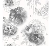 Flower Garden Mono Wallpaper Arthouse Textured Vinyl Glitter Floral Butterfly