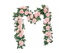 Flower Garland 200cm Dreamy Artificial Garlands with Silk Rose Flower Vines - Create a Serene and Elegant Ambiance for Weddings(Pink)