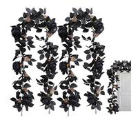 Flower Garland Artificial Rose Vines, Black Rose Garland 2Pcs 68.9" Long Halloween Artificial Flowers, Hanging Fake Vine for Outdoor Indoor Halloween Decorations