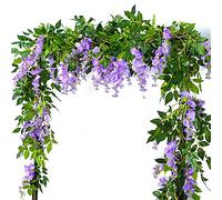 Flower Garland, Jaragar 4PCS 2m/7ft Wisteria Artificial Flowers Vine Hanging Trailing Plants String Flower Wall for Outdoor Garden Indoor Home Living Room Wedding Decorations