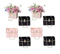 Flower Gift Bags 8PCS 5.91x3.94x4.13 Inch Flower Boxes for Arrangements Rectangular Rhomboid Fashion Bouquet Paper Wrapping Bags with Handle Black and