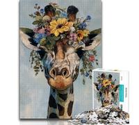Flower Giraffe Adult Jigsaws 1000 Pieces Difficult,Learning Educational Toys Family Games with Matching Poster And Trivia Sheet (50x75cm)
