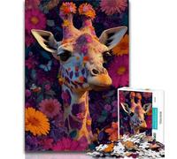 Flower Giraffe Puzzles for Adults 1000 Pieces,Challenging To Complete But Fun And Humorous Educational Game for Birthday (38x26cm)