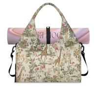 Flower Giraffes Flamingos Sports Duffle Bag with Shoe Compartment Weekend Overnight Bags Tote Cabin Luggage Bag for Gym Yoga Travel