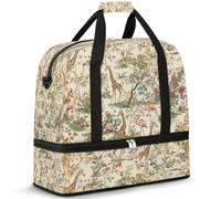 Flower Giraffes Flamingos Travel Duffle Bag for Women Men Weekend Overnight Bags Foldable Wet Seperated 47 L Tote Bag for Sports Gym Yoga