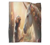 Flower Girl 3D Printed Unicorn Blanket Throw Bedding Gifts Lightweight Fluffy Plush Soft Cozy for Kids Teens Adults for Boys Girls All Season Couch Sofa 50x60inch(127x152cm)