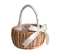Flower Girl Basket Wicker Rattan Flower Basket with Handle Woven Willow Basket Woven Storage Basket Candy Bins for Wedding Decor (S) White
