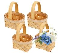 Flower Girl Baskets for Wedding,4pcs Hand Woven Basket Candy Containers for Kids, Mini Picnic Basket Small Woven Basket with Handle, Wicker Basket with Handle Snack Containers Small Basket with Handle
