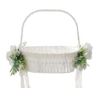 Flower Girl Baskets, White Vintage Romantic Handheld Flower Baskets for Rural Household Decoration, Wedding Party Girl