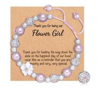 Flower Girl Bracelet with Gift Card, Pink Pearl Flowergirl Jewelry Gift, Thank You for Being Our Flower Girl, Wedding Proposal Bracelet, Bridesmaid Wedding Gifts for Girls