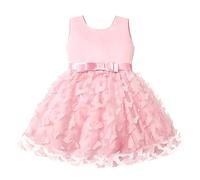Flower Girl Dress Baby Girls Sleeveless Bowknot Dress Butterfly Princess Dress Elegant Party Evening Dress Wedding Bridesmaid Dress for Children Birthday Party Dress for 0-18 Months Red