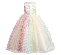 Flower Girl Dress Butterfly Decor Bowknot Princess Tulle Long Maxi Ball Prom Gown Kids Sleeveless A-line Pageant Evening Birthday Party Wedding Bridesmaid Formal Occasion Dresses Champagne 11-12 Years