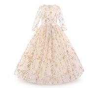 Flower Girl Dress Kids Teenager Girl's Wedding Bridesmaid Dress Embroidery Floral 3/4 Sleeve Princess A-line Puffy Long Maxi Gown for Party Birthday Pageant Evening Cocktail Ceremony Champagne 7-8Y