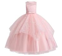 Flower Girl Dresses Sleeveless Floral Lace Princess Tulle Tutu Junior Bridesmaid Wedding First Communion Pageant Formal Birthday Party Maxi Prom Gown for Kids Dance Tutus Sequin Pink 7-8 Years