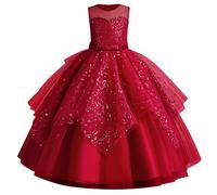 Flower Girl Dresses Sleeveless Floral Lace Princess Tulle Tutu Junior Bridesmaid Wedding First Communion Pageant Formal Birthday Party Maxi Prom Gown for Kids Dance Tutus Sequin Red 12-13 Years