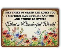 Flower Girl Metal Tin Sign Vintage Garden Signs What A Wonderful World I See Trees Of Green Red Roses Too Sign Kitchen Wall Art Decoration Independence Plant Metal Wall Art For Outside 5.5"x8"