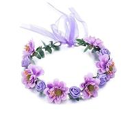 Flower Girl Pearl Hair Vine 1PC Rose Flower Crown Women Headbands With Adjustable Ribbon Girls Floral Wreath Bridal(Purple)