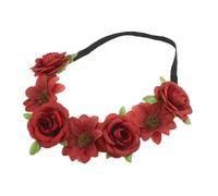 Flower Girl Pearl Hair Vine Fashion Garland Rose Flower Crown Women Headbands Adjustable Ribbon Girls Floral Wreath Bridal Halo Hair Accessories(B-Red)