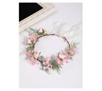 Flower Girl Pearl Hair Vine Headwear Flowers Handmade Aesthetic Road Travel Vacation Simulation Garland(Pink)