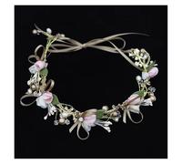 Flower Girl Pearl Hair Vine Pearl Crowns Beach Floral Garland Romantic Faux Rose Wedding Wreaths Flower Headband(Color 13)