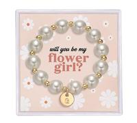 Flower Girl Proposal Gifts, Initial A-Z Bracelet Initial Pearl Bracelets Will You Be My Flower Girl Gift., S, Acrylic, no gemstone