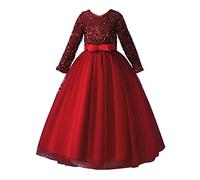 Flower Girl Sequence Sequin Rainbow Tulle Wedding Party Dresses Bridesmaid Birthday Pageant Ball Gown (Red, 4-5T)