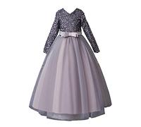 Flower Girl Sequence Sequin Rainbow Tulle Wedding Party Dresses Bridesmaid Birthday Pageant Ball Gown (Gray, 4-5T)