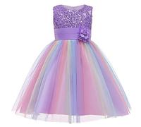 Flower Girl Sequence Sequin Rainbow Tulle Wedding Party Dresses Bridesmaid Birthday Pageant Ball Gown (Purple#1, 5-6 Years)