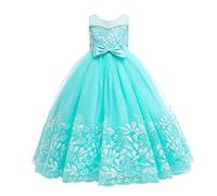 Flower Girls Embroidery Tulle Dress Sleeveless V-Back Maxi Long Wedding Party Bridesmaid Prom Christening Princess Birthday Pageant Formal First Communion Kids Ball Gown #A: Green 11-12 Years