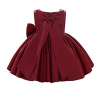 Flower Girls Kids Wedding Dress - Silky Satin Bowknot Toddler Girl Pirncess Christening Dress - Red - Bow 6-12 Months