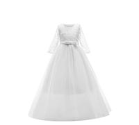 Flower Girls Lace 3/4 Sleeve Dress Wedding Bridesmaid First Communion Evening Party Floor Length Dress Kids Princess Pageant Birthday Prom Carnival Ball Gown Tulle Dresses White