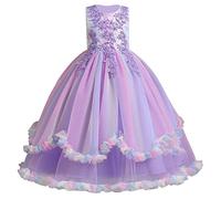 Flower Girls Lace Embroidery Wedding Bridesmaid Princess Pageant Dress Kids Junior First Communion Birthday Party Maxi Long Dresses Formal Evening Dance Prom Ball Gowns Rainbow Purple 9-10 Years