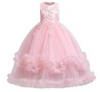 Flower Girls Lace Embroidery Wedding Bridesmaid Princess Pageant Dress Kids Junior First Communion Birthday Party Maxi Long Dresses Big Girl Formal Evening Dance Prom Ball Gowns Pink 7-8 Years