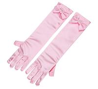 Flower Girls Long Satin Gloves Bowknot Princess Gloves Elbow Length Children Wedding Handwear Bridesmaids Children Wedding Dress Stretchy Full Fingers HandWear for Communion Fancy Dress Party Cosplay