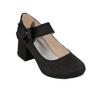Flower Girls Mary Janes Block Heel Dress Black Shoes Shiny Sequin Butterfly Ankle Strap Wedding Party Princess Pumps UK Size Child 11.5
