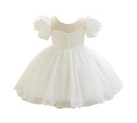 Flower Girls Puff Short Sleeve Mesh Dress Wedding Bridesmaid First Communion Evening Party Floor Length Dress Kids Princess Pageant Birthday Prom Carnival Ball Gown Tulle Dresses White