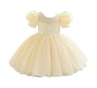 Flower Girls Puff Short Sleeve Mesh Dress Wedding Bridesmaid First Communion Evening Party Floor Length Dress Kids Princess Pageant Birthday Prom Carnival Ball Gown Tulle Dresses Yellow
