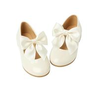 Flower Girls Spanish Style Shiny Patent Mary Jane Faux Leather Flat Pearl Ivory Shoes Communion Wedding Bow Footwear UK Size Child 11.5