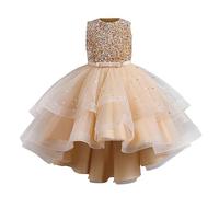 Flower Girls Vintage Sequin Dress A Line Little/Big Girl Pageant Prom Dresses Bridesmaid Party Gown (Gold, 6-7 Years)