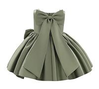 Flower Girls Wedding Dress - Kids Pageant Bridesmaid Baby Silky Satin Bowknot Toddler Girl Princess Birthday Party Christening Baptism Formal Prom Gown - Sage Green Bow 8-9 Years