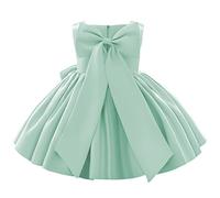 Flower Girls Wedding Dress - Kids Pageant Bridesmaid Baby Silky Satin Bowknot Toddler Girl Princess Birthday Party Christening Baptism Formal Prom Gown - Mint Green Bow 18-24 Months