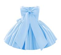 Flower Girls Wedding Dress Kids Pageant Bridesmaid Dress Baby Silky Satin Bowknot Toddler Girl Pirncess Birthday Party Christening Baptism Dresses Formal Prom Gown Light Blue - Bow 6-7 Years