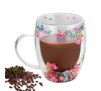 Flower Glass Coffee Cups - Double Wall Drinking Cup with Handle | Stylish Drink Cup for Latte, Cappuccino, Tea, , Hot Milk and More, Stylish Glass Mug for the