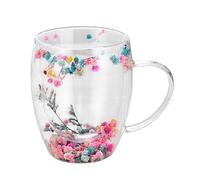 Flower Glass Coffee Mugs,Drinking Cup with Handle | Double Wall Beverage Mug, Cappuccino Mugs, Insulated Mug for Tea, Milk, Latte, Cappuccino, Juice, Hot Beverage