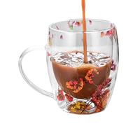 Flower Glass Mug - Latte Glass Mug, Glass Cappuccino Mug | Clear Coffee Mug with Handle, Heatproof Flower Glass Mug, Transparent Coffee Cup Glass for Latte, Tea, Espresso, Hot Beverage, Cappuccino