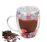 Flower Glass Tea Cup - Drinking Cup with Handle | Double Wall Mug, Cappuccino Mug, Beverage Mugs for Hot Beverage, Cappuccino, Milk