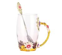Flower Glass Tea Cup, Innovative Fancy Tea Cup Set, Tea Mug with Tea Spoon, Exquisite Tea Cup Glass Coffee Mug for Tea Lover and Women, Beautifully Packaged (Coffee Chrysanthemum